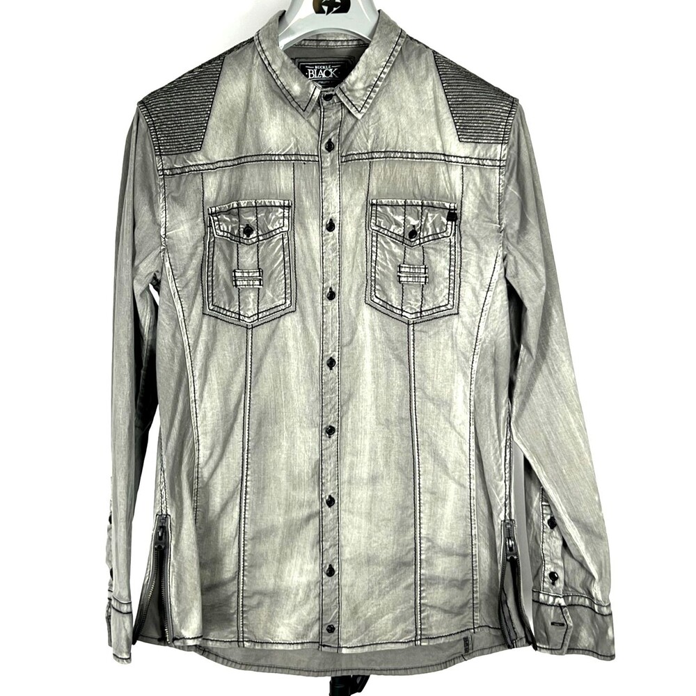 Black by Buckle Men’s Long Sleeve Shirt Large Athletic Fit Distressed Gray